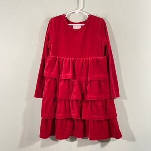 Hanna Andersson Girl's Red Velour Tiered Ruffle L/S Holiday Dress Size 120 (6-7)